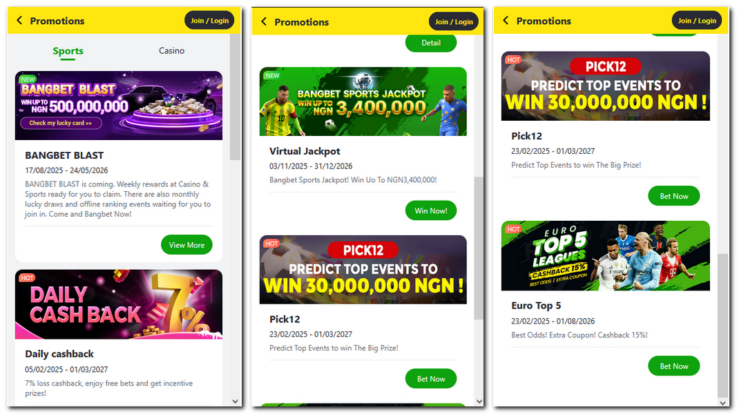 Bangbet Casino Bonuses