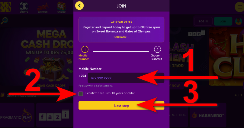 Bongobongo Aviator Registration step2