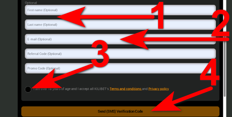 Registration at KiliBet Aviator Step 2